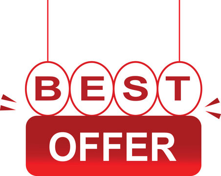 Vector Illustration Best Offer. Red Hanging Vector Banner With White Background.