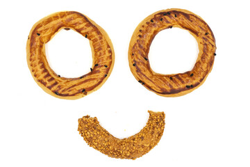 sesame bagel isolated on white background. Traditional Turkish cuisine delicacies. local name kandil simidi