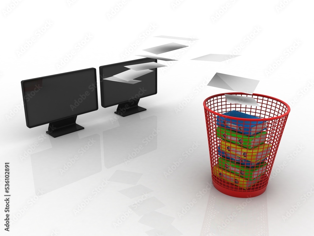 Poster 3d rendering laptop file sharing binder
