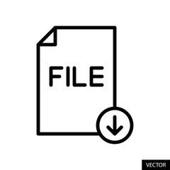 Download file button vector icon in line style design for website, app, UI, isolated on white background. Editable stroke. Vector illustration.