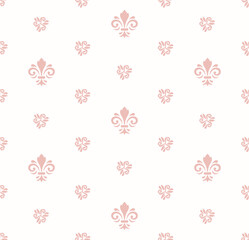 Seamless pattern. Modern geometric ornament with pink royal lilies. Classic vintage pink background