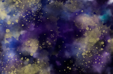 Hand painted watercolor cosmic texture with stars. Space, starry night sky, galaxy vector illustration.