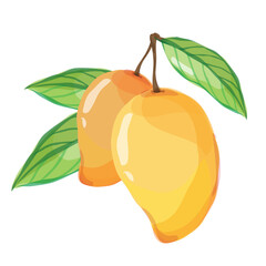 Fresh mango with slices and leaves Vector illustration 