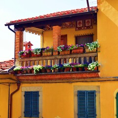 facade of typical Tuscan house in Poppi, Arezzo in Italy