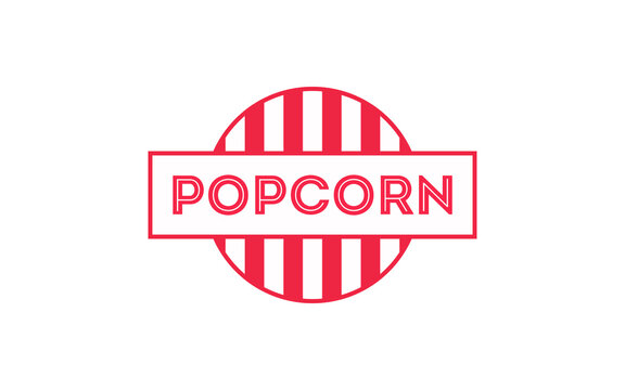Vector popcorn logo isolated on white background. Cinema food logotype. Snack for film sign. Red striped stamp for pop corn. Alphabet symbol