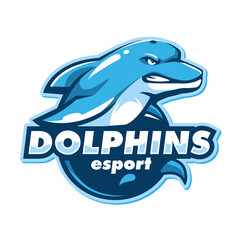 Angry Dolphin esport logo isolated on white background for team sport and gaming