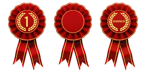Set of red and gold rosettes, First place winner ribbon cockades
- 536109403