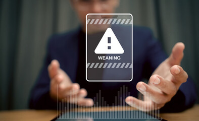 Internet Security and Fraud Concepts The system has been hacked. Warning message on the virtual screen of the tablet computer. Hack attacks detect viruses, spyware or malware. information warning