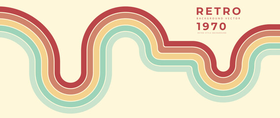 Abstract retro 70s background vector. Colorful vintage 1970 stylish wallpaper with lines, stripes, curve, circle shapes. Illustration design suitable for poster, banner, decorative, wall art. 