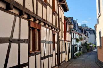 Fototapeta na wymiar A picturesque street with typical old german houses in Königswinter, North Rhine-Westphalia, Germany.