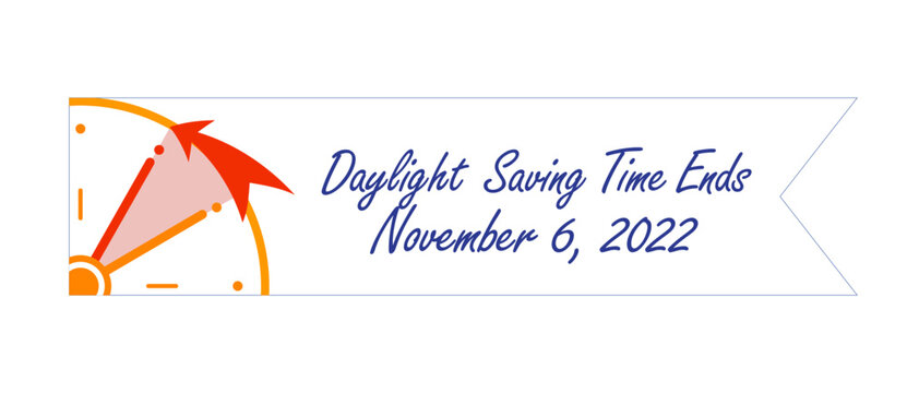 Daylight saving tame ends, November 6, 2022. Paper web reminder schedule with date and example in hand drawn style on notebook sheet in a cage. Change clock back an hour