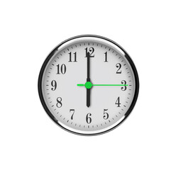 White wall clock isolated on white background. Six o'clock in the afternoon or night.