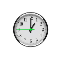 White wall clock isolated on white background. One hour of the day or night.