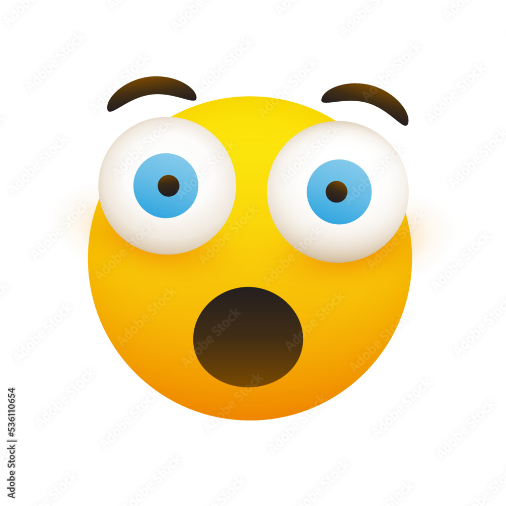 Poster surprised face emoji with wide open pop out eyes - simple emoticon design isolated on white backgrou