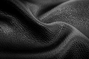 Black leather texture. Abstract background of dark leather with small roughness and scuffs