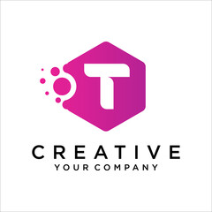 Letter T logo With Dot vector graphic alphabet symbol.