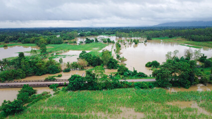 Fototapeta na wymiar aerial view of flooded land