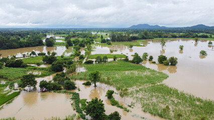 Fototapeta na wymiar aerial view of flooded land