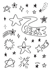 Hand drawn stars set. Star doodles collection on white background.