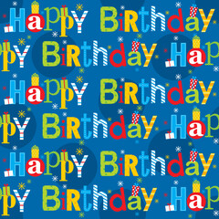 birthday seamless pattern on blue color background