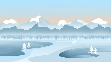 Naklejka na ściany i meble winter landscape with mountains
