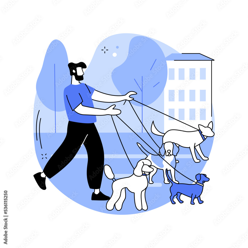 Wall mural Dog walking service isolated cartoon vector illustrations.