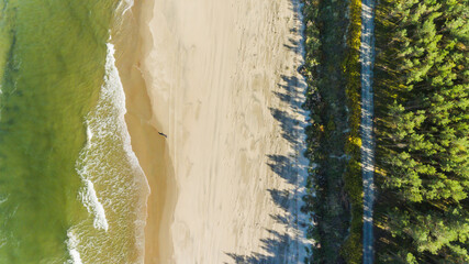 Ścieżka plaża las z drona - obrazy, fototapety, plakaty