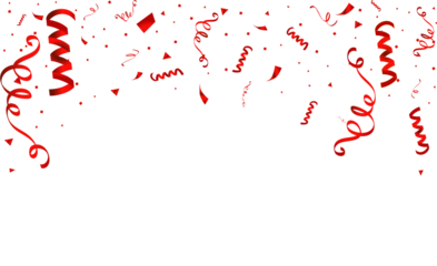 PNG. Red gold confetti ribbons  on transparent background. Celebration background party decoration frame template . luxury greeting rich card. Festive design