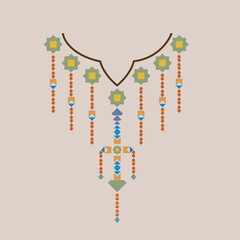 Fototapeta na wymiar Embroidery neckline design with decorative ethnic.