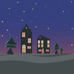 Night view of the old building in a city at night.Creative background.