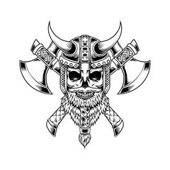 Bearded skull viking with axe illustration