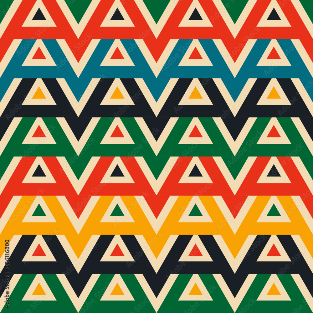 Wall mural retro groovy aesthetic pattern with triangles in the style of the 70s and 60s. vector illustration