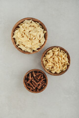Three different types of pasta