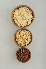 Three different types of pasta