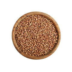 Raw  buckwheat in wooden bowl