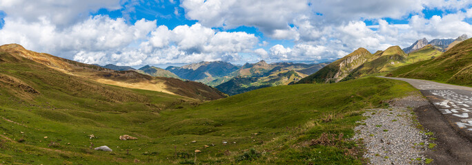 Panorama of the Col d'Aubisque, in the French Pyrenees massif, in the Bearn, France