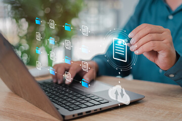 Document management and business development in virtual screens concept, Human pointing on smart...