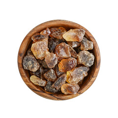 Large caramelized sugar in wooden bowl