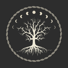 Tree of Life and Moon Phases Esoteric Illustration