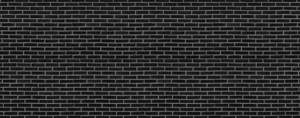 black brick wall background. Wide dark brick wall texture for design.