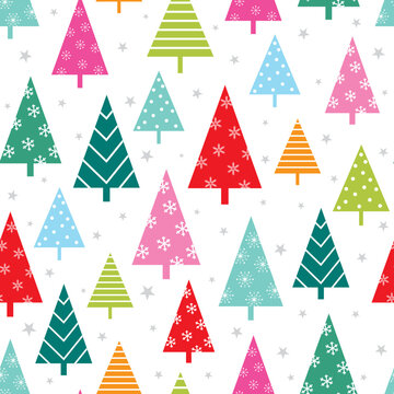 seamless christmas pattern with colorful tree design
