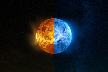Surface of hot and cool planet joining together.