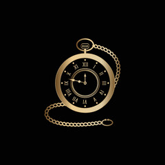 Gold  Old pocket watch with chain vector illustration logo design