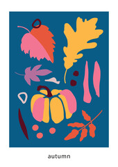 Abstract hand painted autumn Matisse inspired modern premade posters. Abstract simple leaves and branches illustrations. Banner, posters, social media template