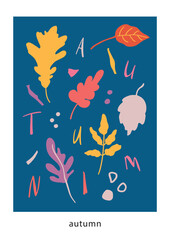 Abstract hand painted autumn Matisse inspired modern premade posters. Abstract simple leaves and branches illustrations. Banner, posters, social media template