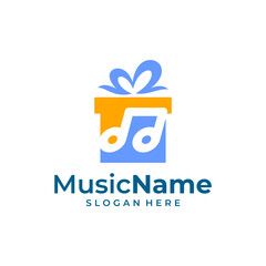 Gift Music Logo Vector Icon Illustration. Music logo design template