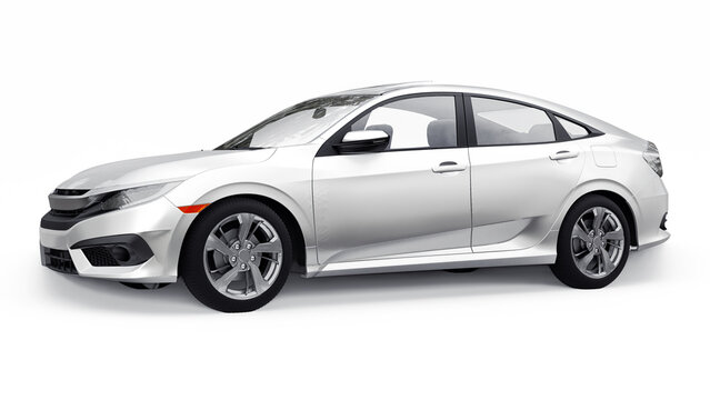 Dallas, USA. October 22, 2021. Honda Civic 2017.  White mid-size urban family sedan on a White uniform background. 3d rendering.