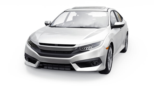 Dallas, USA. October 22, 2021. Honda Civic 2017.  mid-size urban family sedan . 3d rendering.