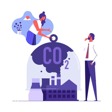 Stop air pollution. Carbon dioxide reduction, environmental damage, atmosphere protection. Toxic emission problem. Vector isolated concept metaphor illustration
