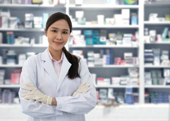 asian pharmacist at drug store